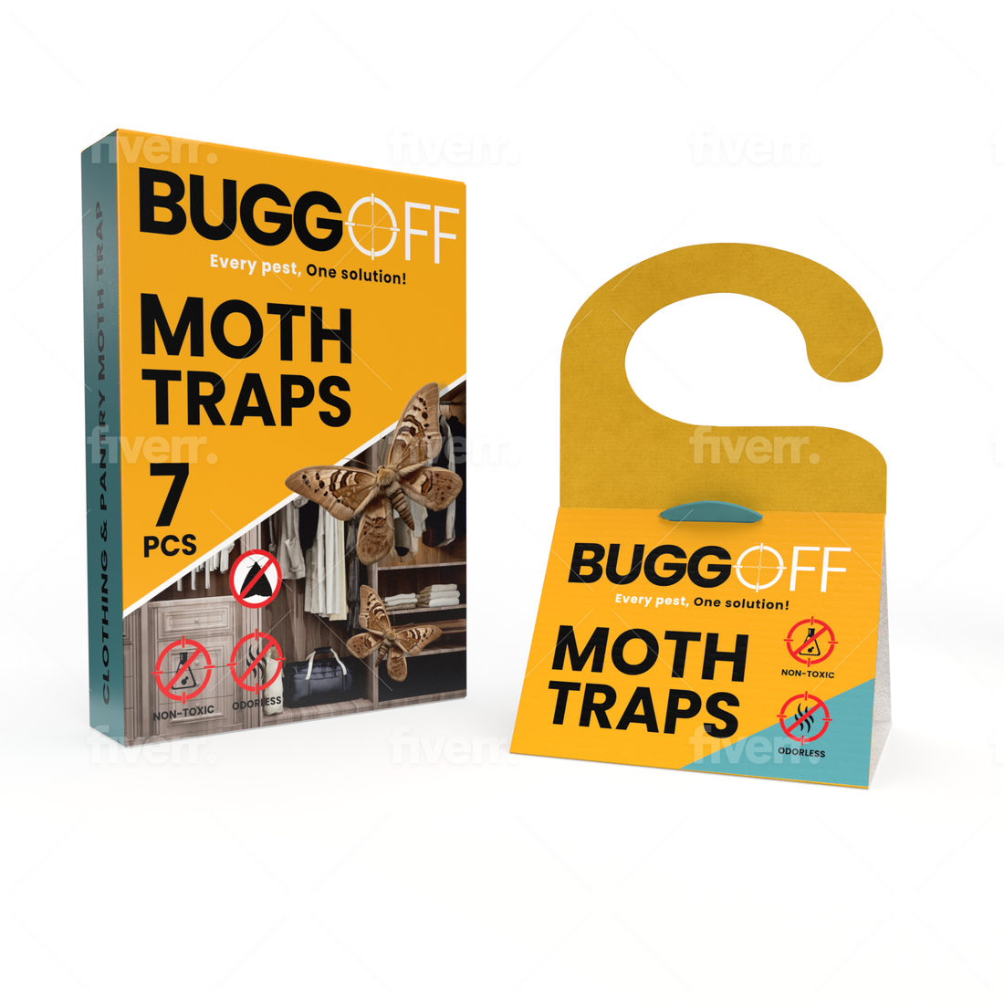 BUGGOFF - Moth Trap 7 Pack, Closet and Laundry Moth Bait and Killer Traps, with Premium Pheromones, and Prevention