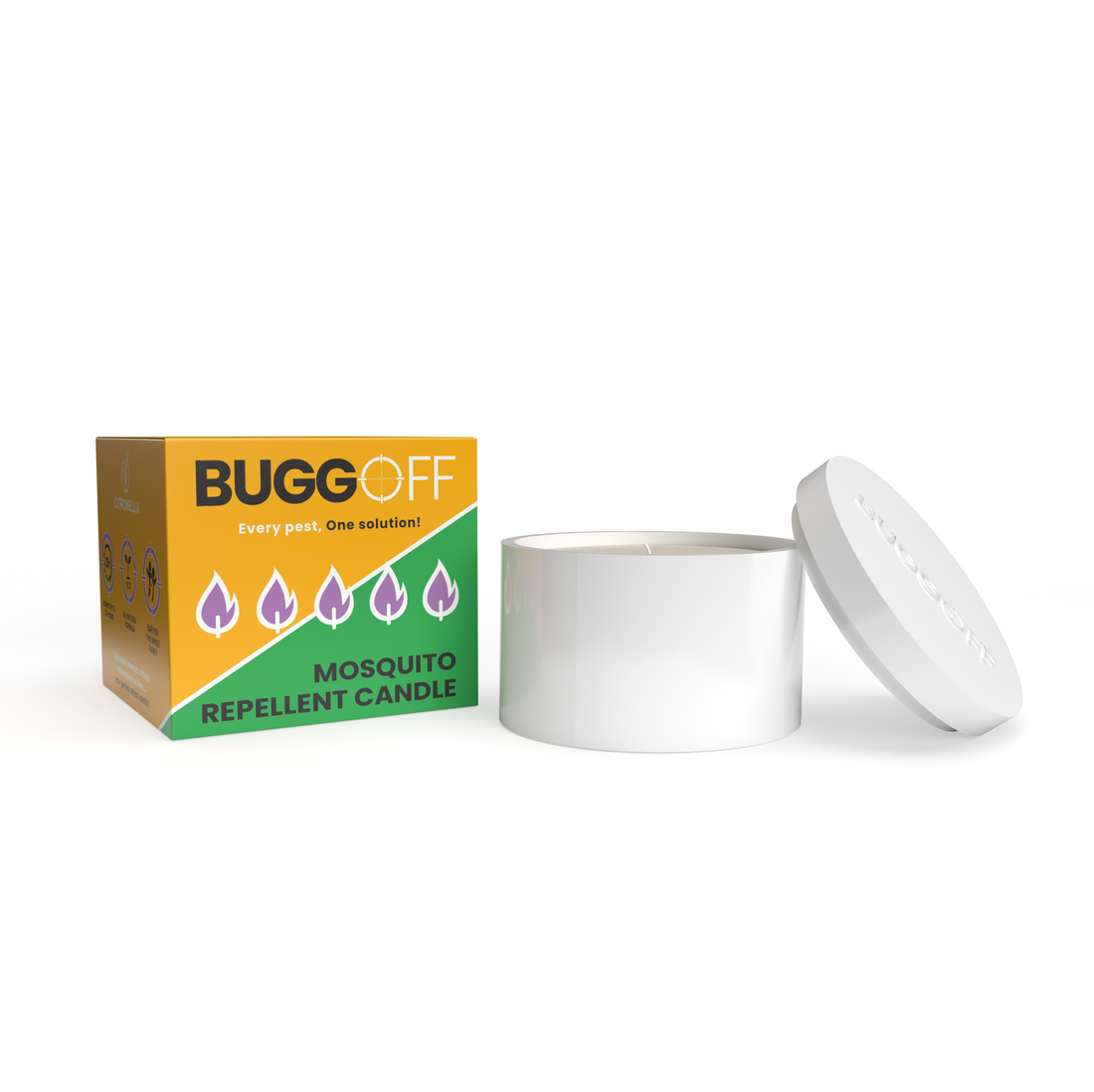 Bougie anti-moustiques BUGG OFF en boîte (8 oz) | Huile de citronnelle, sans DEET, infusée d'huile essentielle pour une utilisation en extérieur | Brûle plus de 25 heures 