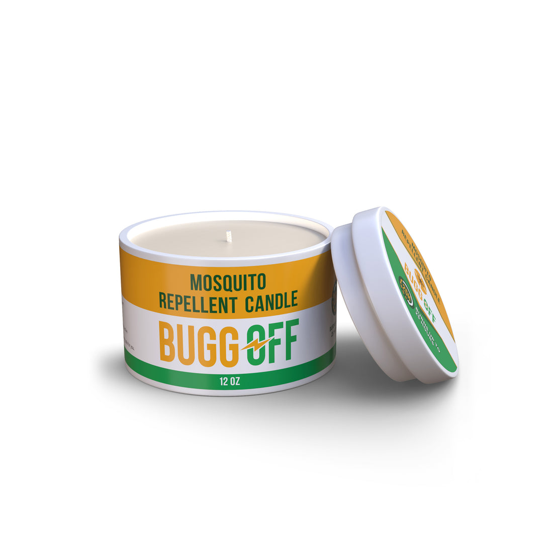 Bougie anti-moustiques BUGG OFF en boîte (8 oz) | Huile de citronnelle, sans DEET, infusée d'huile essentielle pour une utilisation en extérieur | Brûle plus de 25 heures 